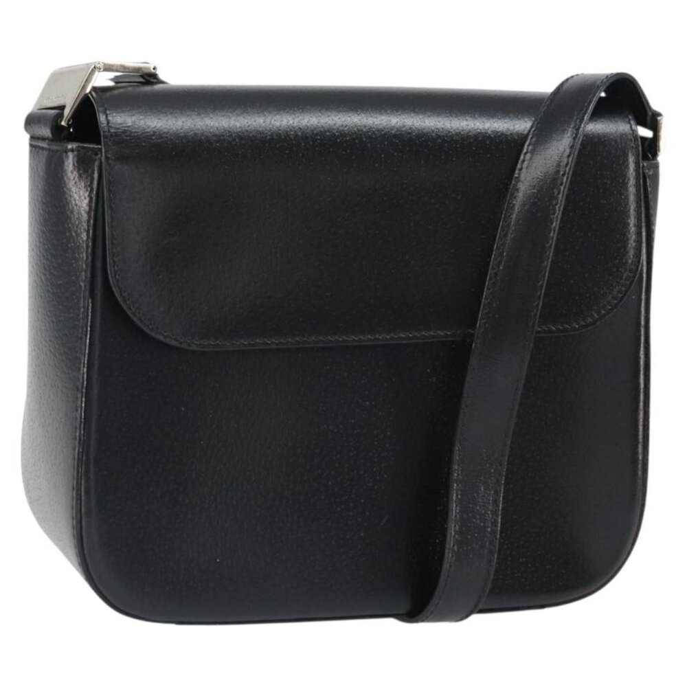 Authentic GUCCI Shoulder Bag Leather Black Silver